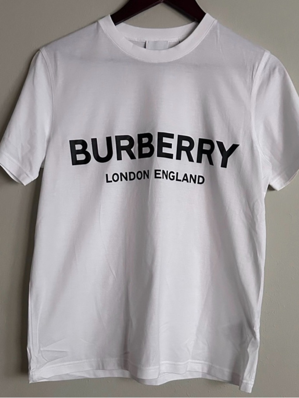 Burberry White Tee with Black Logo Print Size Small
